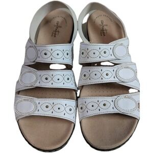 Clarks Collection Leisa Faye Slide Strappy Slip On White Sandals Women's US 11 M